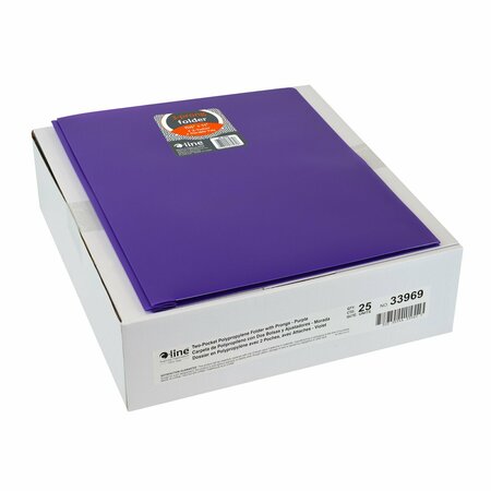 C-LINE PRODUCTS Two-Pocket Heavyweight Poly Portfolio Folder with Prongs, Purple, 25PK 33969
